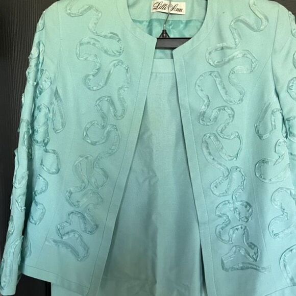 Vintage Lilli Ann 2 Piece Teal Jacket and Skirt Set - Picture 2 of 16
